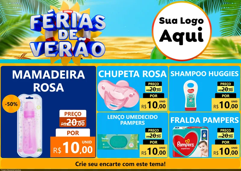Modelo de Encarte para Encarte A4 Horizontal com o tema Férias de Verão para Bebês