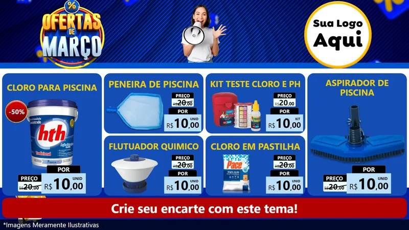 Modelo de TV para TV Horizontal com o tema Ofertas de Março para Produtos para Piscina