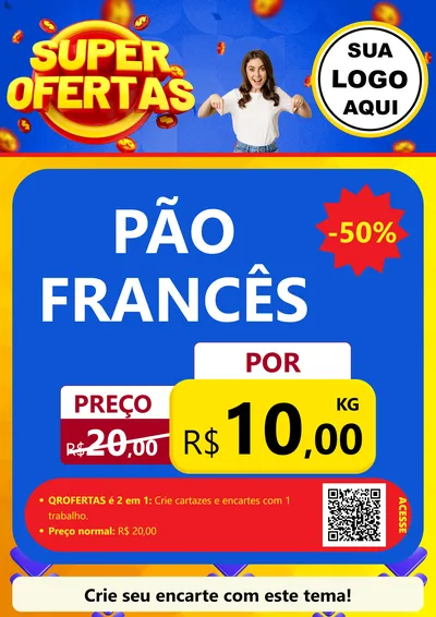 Modelo de Cartaz para Cartaz A4 Vertical com o tema Super Ofertas para Padaria