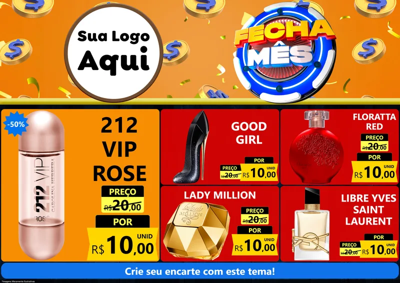 Modelo de Encarte para Encarte A4 Horizontal com o tema Fecha Mês para Perfumes
