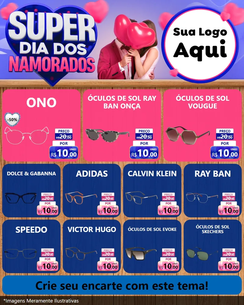 Modelo de Rede Social para Feed Instagram com o tema Super Dia dos Namorados para Óticas