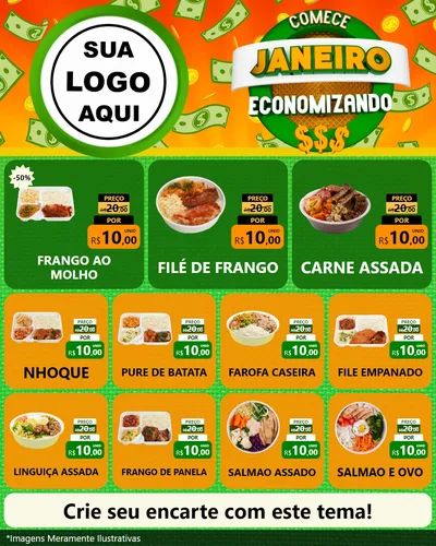 Modelo de Rede Social para Feed Instagram com o tema Comece Janeiro Economizando para Restaurante