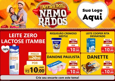 Modelo de Encarte para Encarte A4 Horizontal com o tema Arraiá dos Namorados para Frios e Laticínios