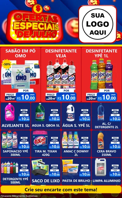 Modelo de Encarte para Encarte Grande com o tema Ofertas Especiais de Julho para Produtos de Limpeza