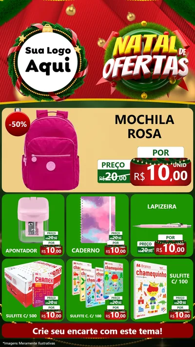 Modelo de Rede Social para Stories com o tema Natal de Ofertas para Papelaria