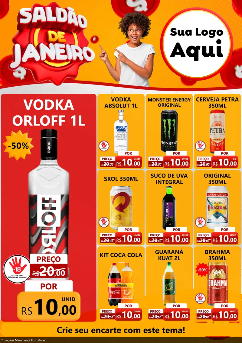 Modelo de Encarte para Encarte A4 Vertical com o tema Saldão de Janeiro para Distribuidora de bebidas