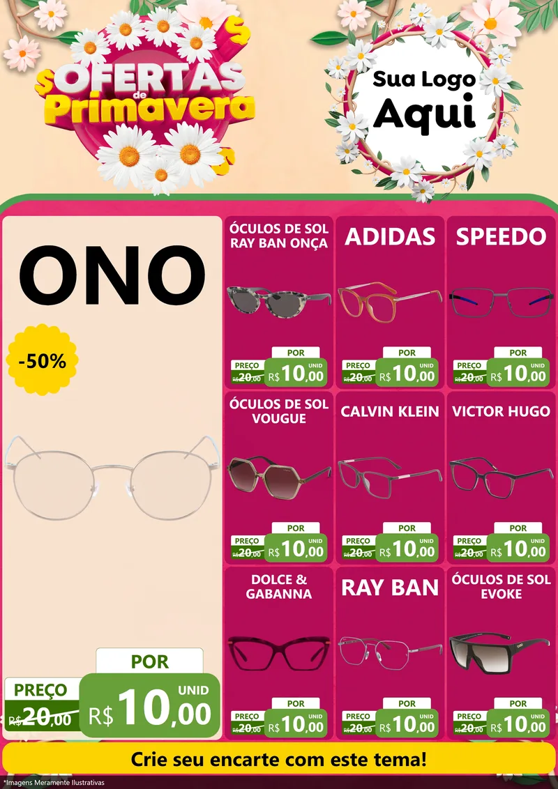 Modelo de Encarte para Encarte A4 Vertical com o tema Ofertas de Primavera para Óticas