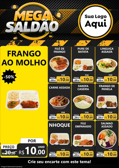 Modelo de Encarte para Encarte A4 Vertical com o tema Mega Saldão para Restaurante
