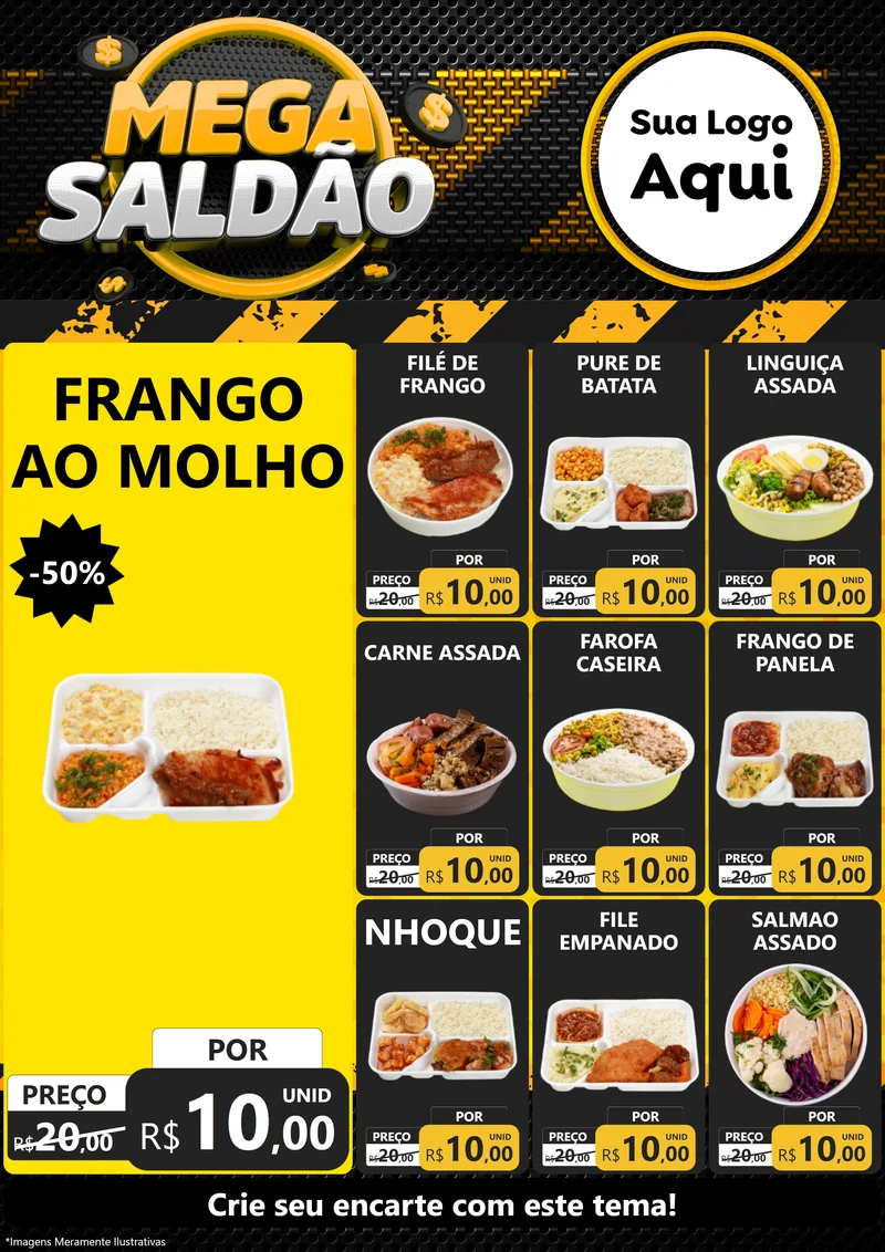 Modelo de Encarte para Encarte A4 Vertical com o tema Mega Saldão para Restaurante