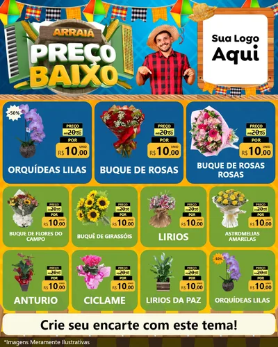Modelo de Rede Social para Feed Instagram com o tema Arraiá de Preço Baixo - Junina para Floricultura e jardim