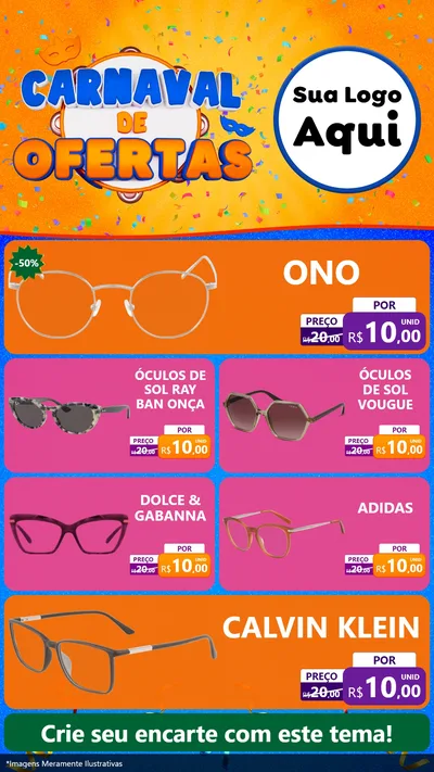 Modelo de TV para TV Vertical com o tema Carnaval de Ofertas para Óticas