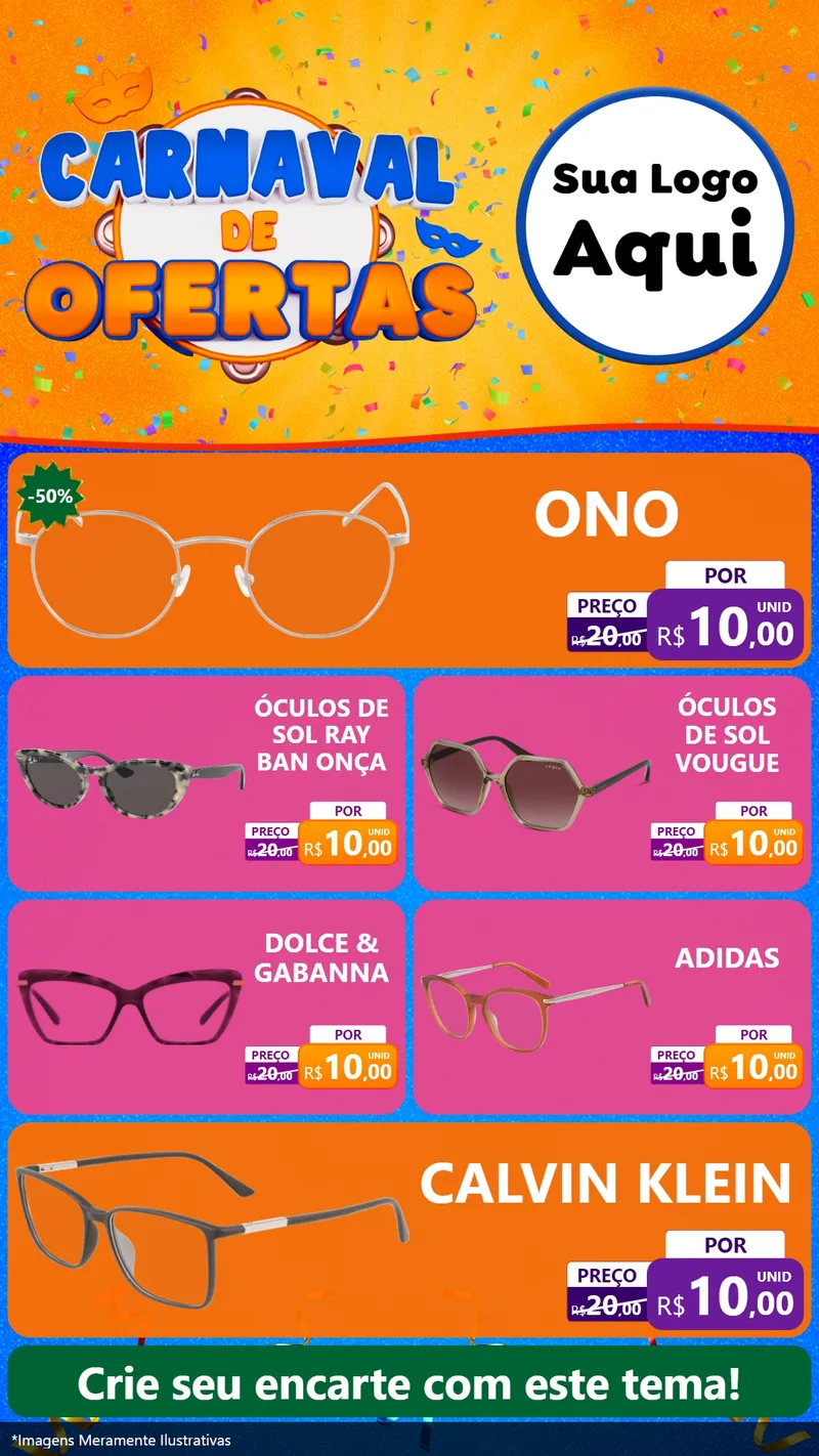 Modelo de TV para TV Vertical com o tema Carnaval de Ofertas para Óticas