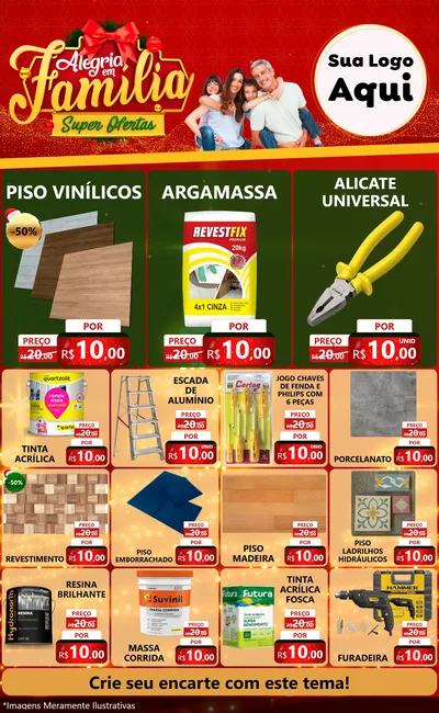 Modelo de Encarte para Encarte Grande com o tema Alegria em Família Super Ofertas - Natal para Material para Construção