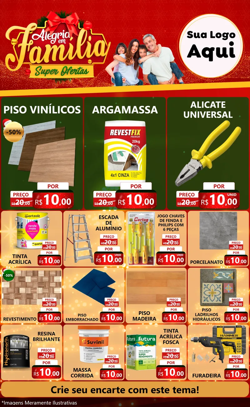 Modelo de Encarte para Encarte Grande com o tema Alegria em Família Super Ofertas - Natal para Material para Construção