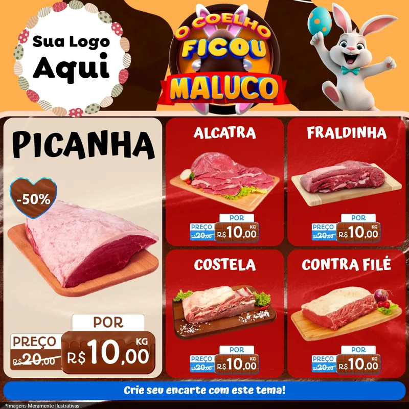 Modelo de Rede Social para Feed Facebook com o tema O Coelho Ficou Maluco - Páscoa para Açougue