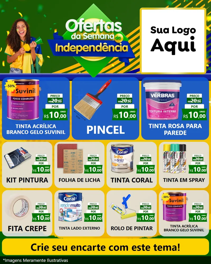 Modelo de Rede Social para Feed Instagram com o tema Ofertas da Semana da Independência para Tintas e Ferramentas