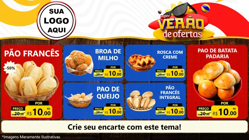 Modelo de TV para TV Horizontal com o tema Super Verão de Ofertas para Padaria
