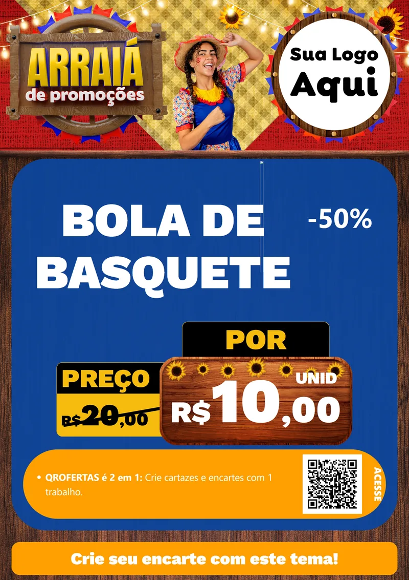 Modelo de Cartaz para Cartaz A4 Vertical com o tema Arraiá de Promoções para Artigos Esportivos