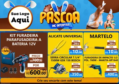 Modelo de Encarte para Encarte A4 Horizontal com o tema Páscoa de Ofertas para Maquinas e Ferramentas