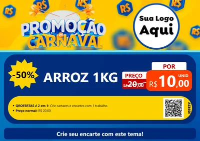 Modelo de Cartaz para Cartaz A4 Horizontal com o tema Promoção de Carnaval para Supermercado