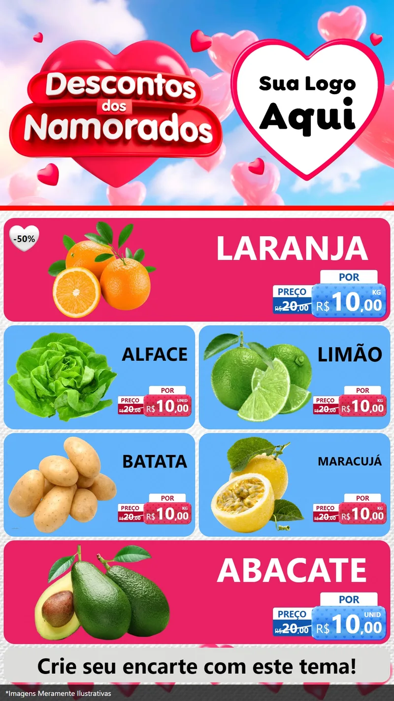 Modelo de TV para TV Vertical com o tema Descontos dos Namorados para Hortifrúti