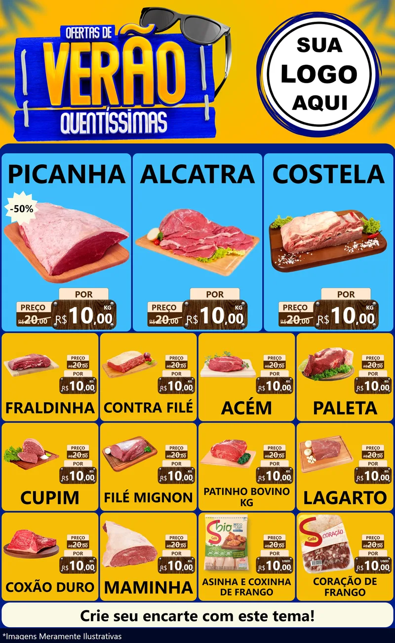 Modelo de Encarte para Encarte Grande com o tema Ofertas de Verão Quentíssimas para Açougue