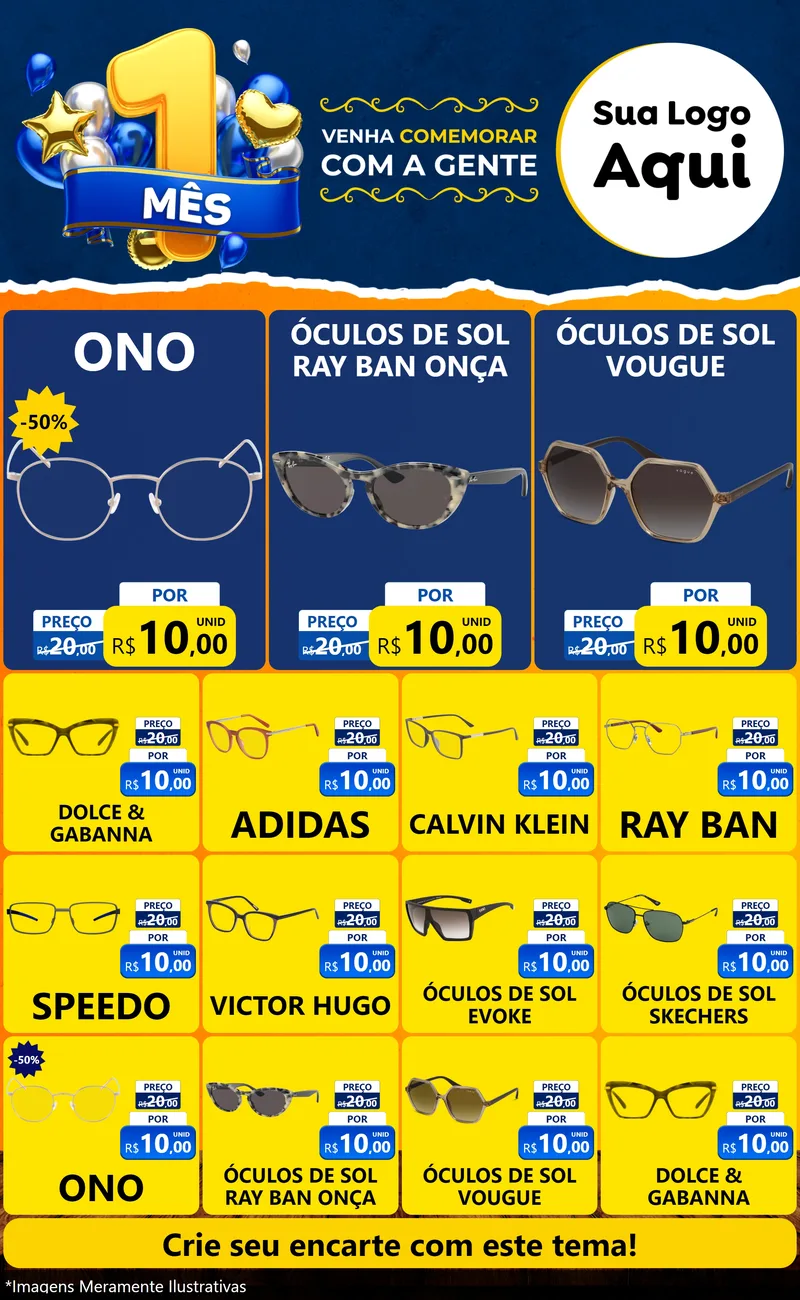 Modelo de Encarte para Encarte Grande com o tema Um Mês de Aniversário para Óticas