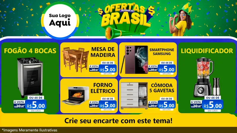 Modelo de TV para TV Horizontal com o tema Ofertas Semana do Brasil para Móveis e Eletro