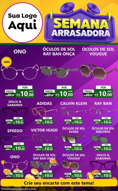 Modelo de Encarte para Encarte Grande com o tema Semana Arrasadora para Óticas