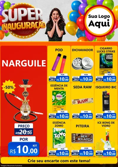 Modelo de Encarte para Encarte A4 Vertical com o tema Super Inauguração para Tabacaria