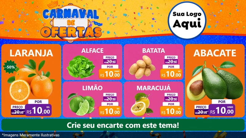 Modelo de TV para TV Horizontal com o tema Carnaval de Ofertas para Hortifrúti