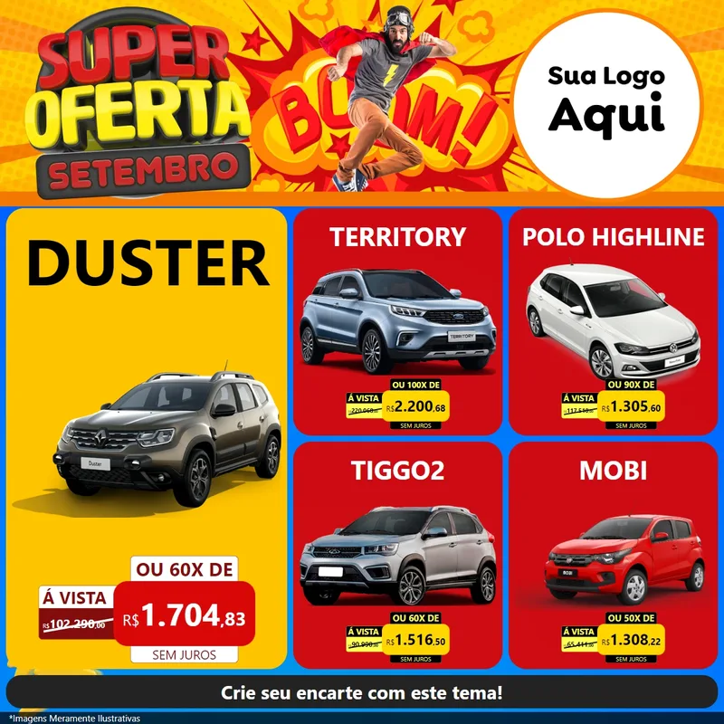 Modelo de Rede Social para Feed Facebook com o tema Super Oferta Setembro para Concessionaria de Carros