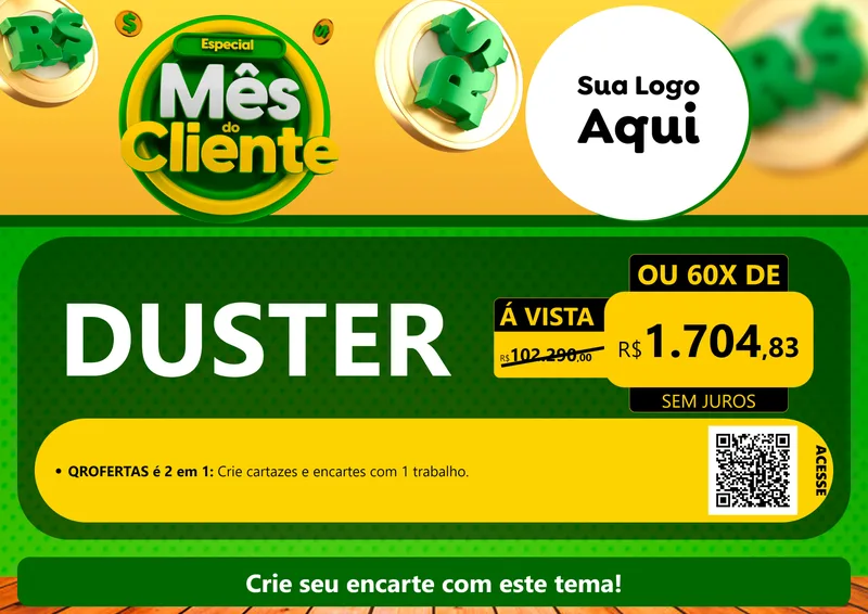 Modelo de Cartaz para Cartaz A4 Horizontal com o tema Especial Mês do Cliente para Concessionaria de Carros