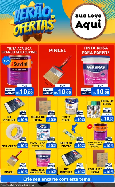 Modelo de Encarte para Encarte Grande com o tema Verão de Ofertas para Tintas e Ferramentas
