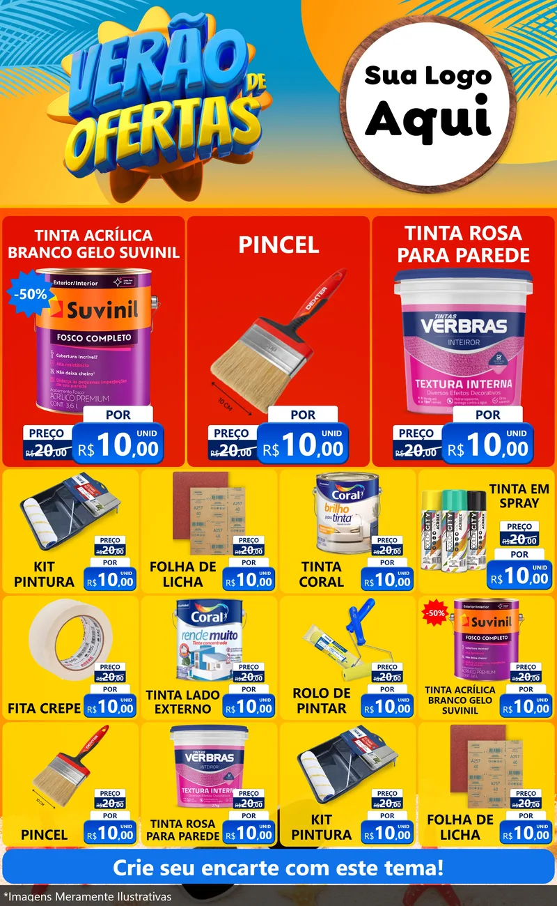 Modelo de Encarte para Encarte Grande com o tema Verão de Ofertas para Tintas e Ferramentas