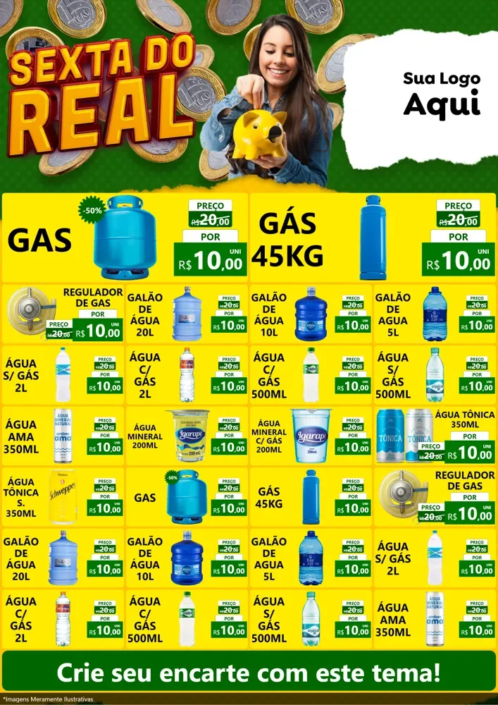 Modelo de Encarte para Encarte A4 Vertical com o tema Sexta do Real para Água e gás