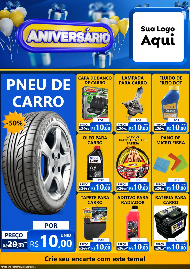 Modelo de Encarte para Encarte A4 Vertical com o tema Aniversário para Auto peças