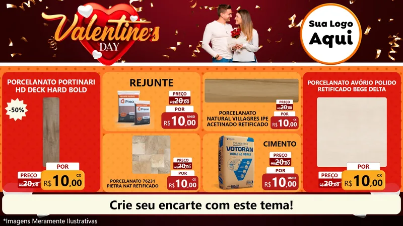 Modelo de TV para TV Horizontal com o tema Valentine's Day para Pisos e revestimentos