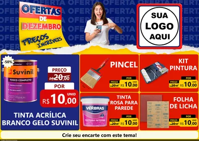 Modelo de Encarte para Encarte A4 Horizontal com o tema Ofertas de Dezembro - Preços Incríveis para Tintas e Ferramentas