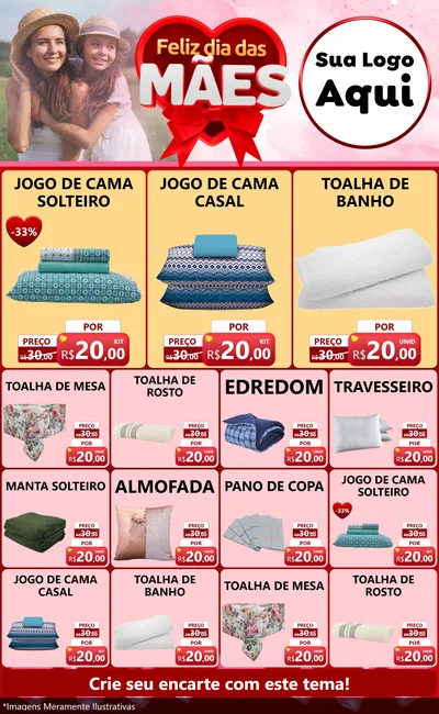 Modelo de Encarte para Encarte Grande com o tema Feliz Dia Das Mães para Cama, Mesa e Banho