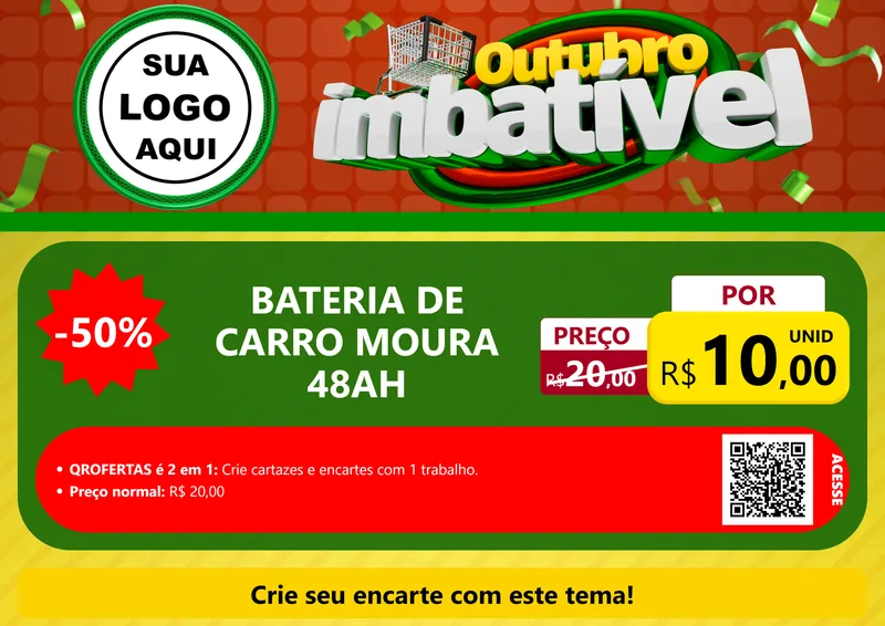 Modelo de Cartaz para Cartaz A4 Horizontal com o tema Outubro Imbatível para Baterias Elétricas