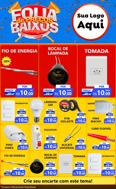 Modelo de Encarte para Encarte Grande com o tema Folia de Preços Baixos para Materiais Elétricos