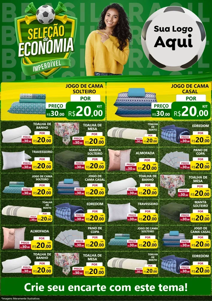 Modelo de Encarte para Encarte A4 Vertical com o tema Seleção de Economia - Copa para Cama, Mesa e Banho