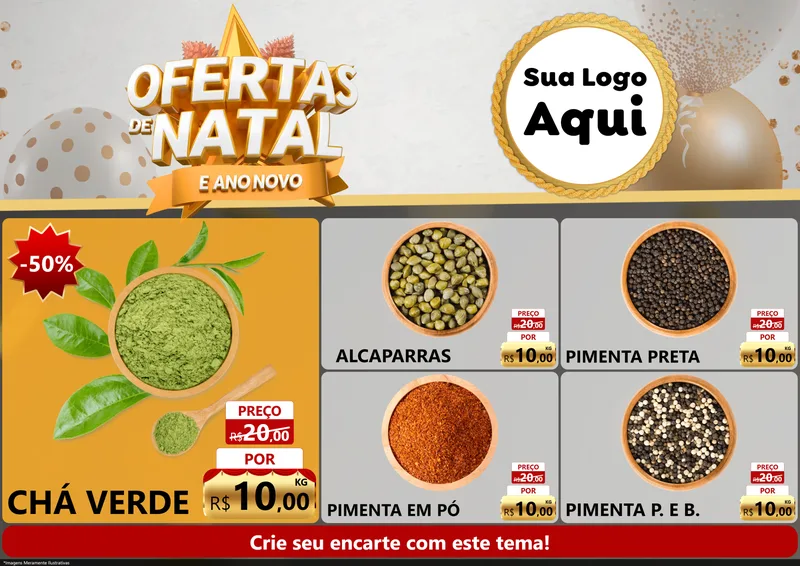 Modelo de Encarte para Encarte A4 Horizontal com o tema Ofertas De Natal E Ano Novo para Produtos Naturais