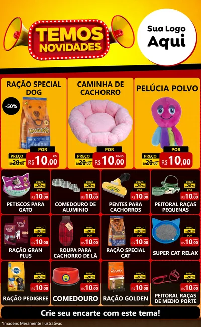 Modelo de Encarte para Encarte Grande com o tema Temos Novidades para Pet Shop