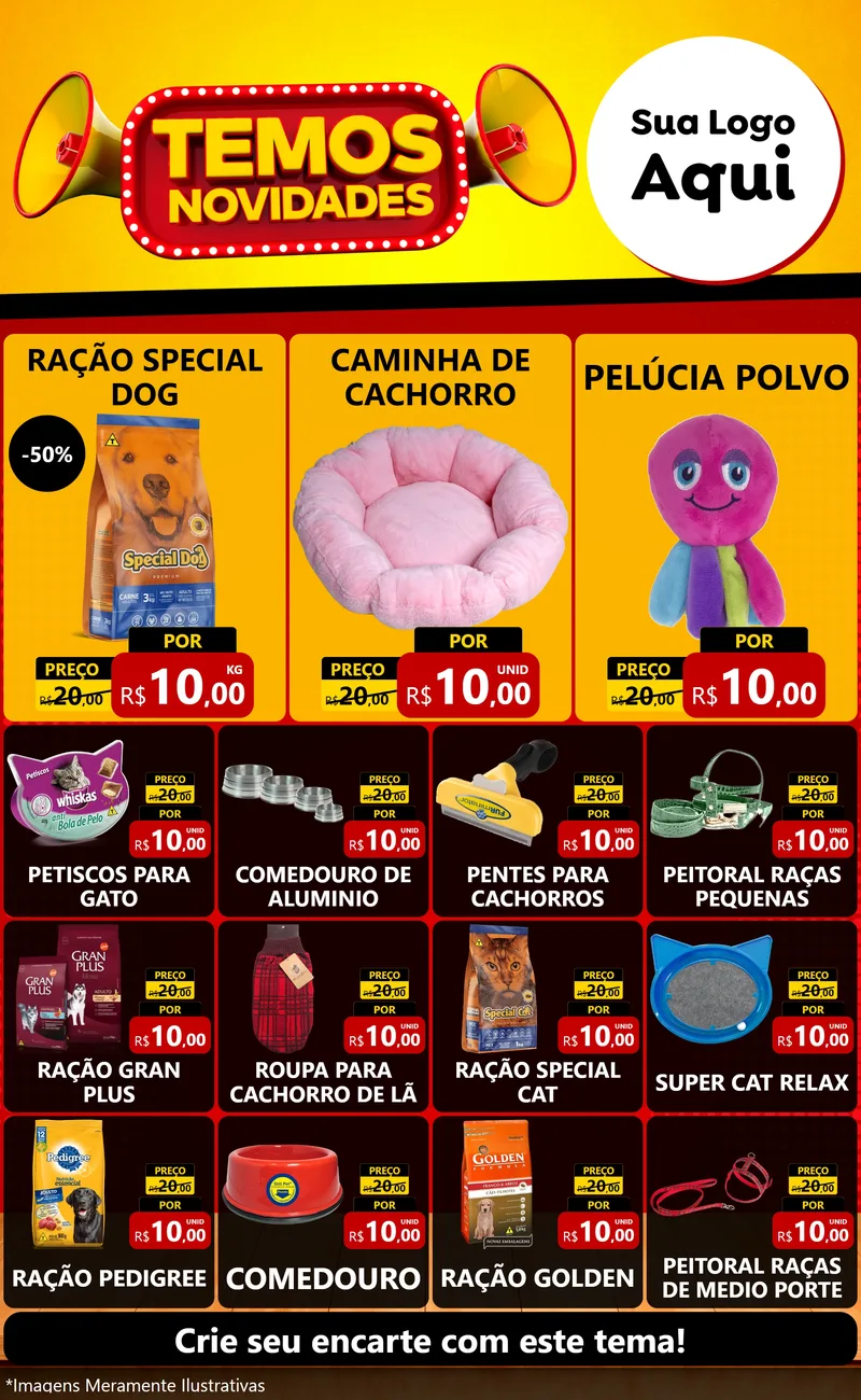 Modelo de Encarte para Encarte Grande com o tema Temos Novidades para Pet Shop