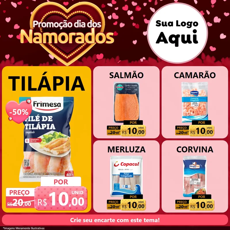 Modelo de Rede Social para Feed Facebook com o tema Promoção Dia Dos Namorados para Peixaria