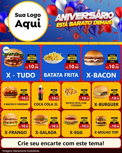 Modelo de Rede Social para Feed Instagram com o tema Aniversário para Hamburgueria