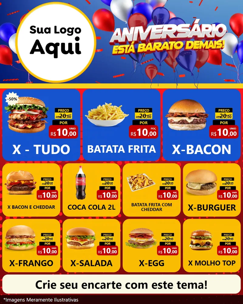 Modelo de Rede Social para Feed Instagram com o tema Aniversário para Hamburgueria