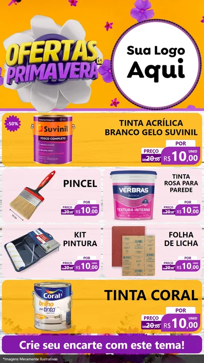Modelo de TV para TV Vertical com o tema Ofertas Da Primavera para Tintas e Ferramentas